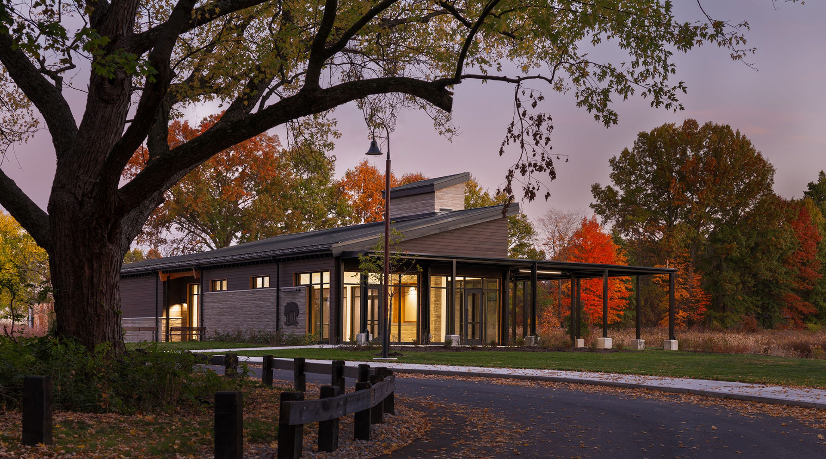 The exterior for the Warner Woods pavilion designed for events in Columbus, Ohio.