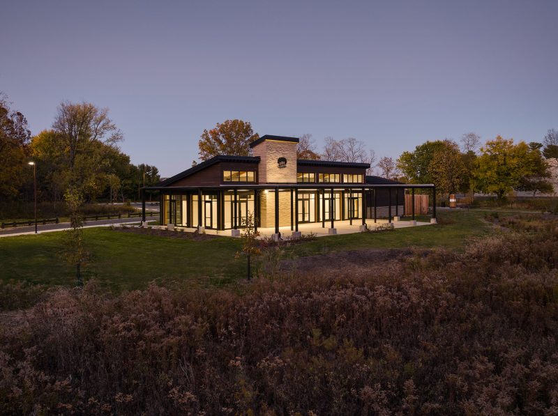 The exterior for the Warner Woods pavilion designed for events in Columbus, Ohio.