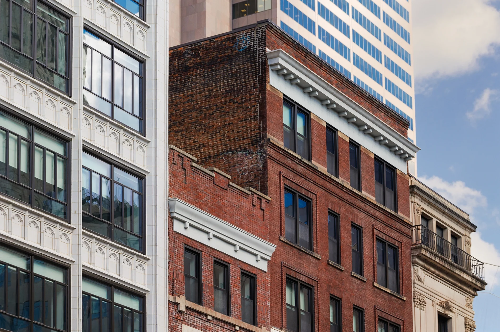 Historic preservation facade detail of The Madison in Columbus, Ohio