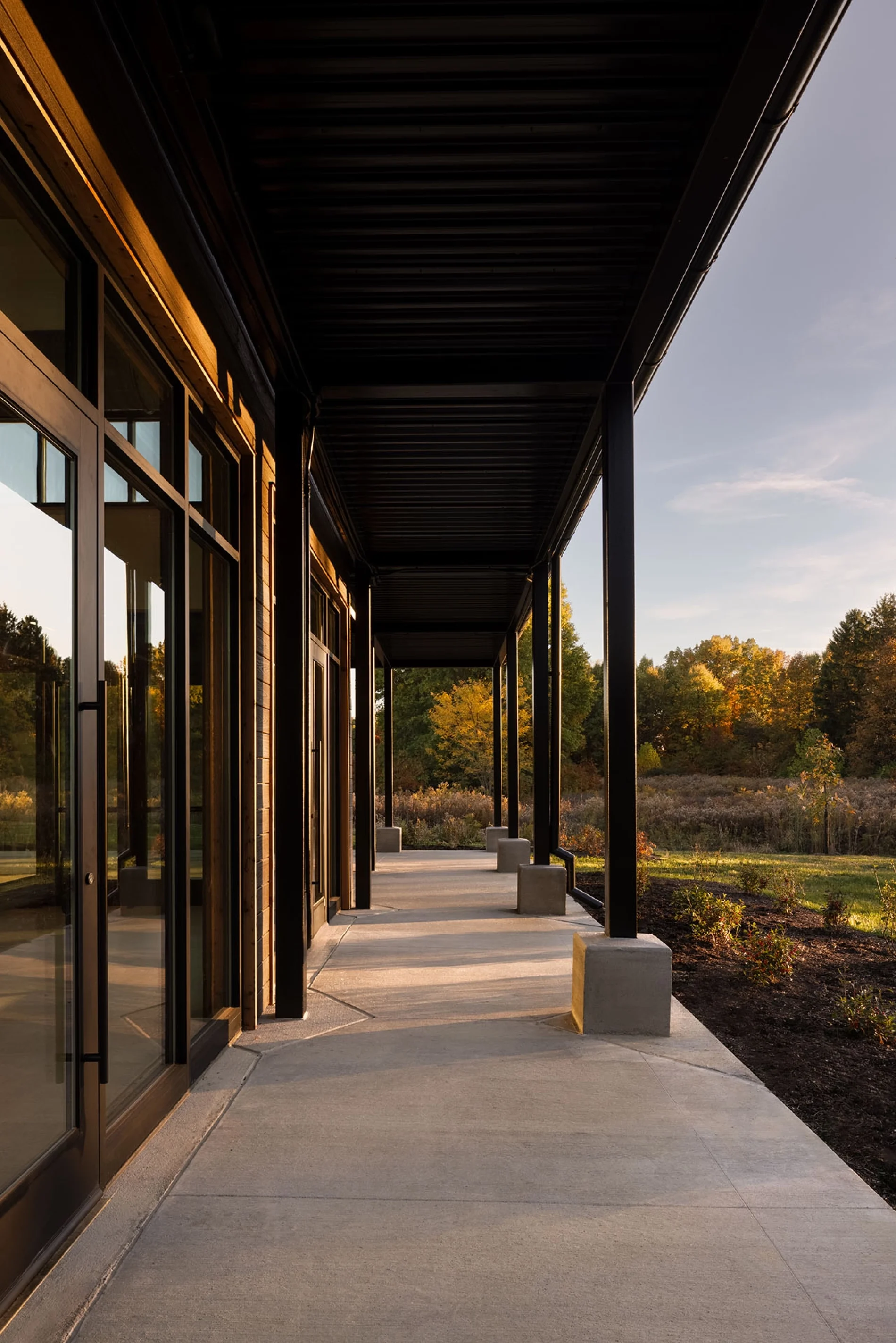 Architectural detail of the Warner Woods park pavilion in Columbus, Ohio