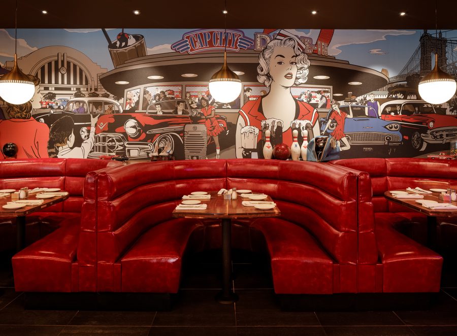 Cameron Mitchell Restaurant's Cap City Diner Cincinnati vintage red dining booth seating